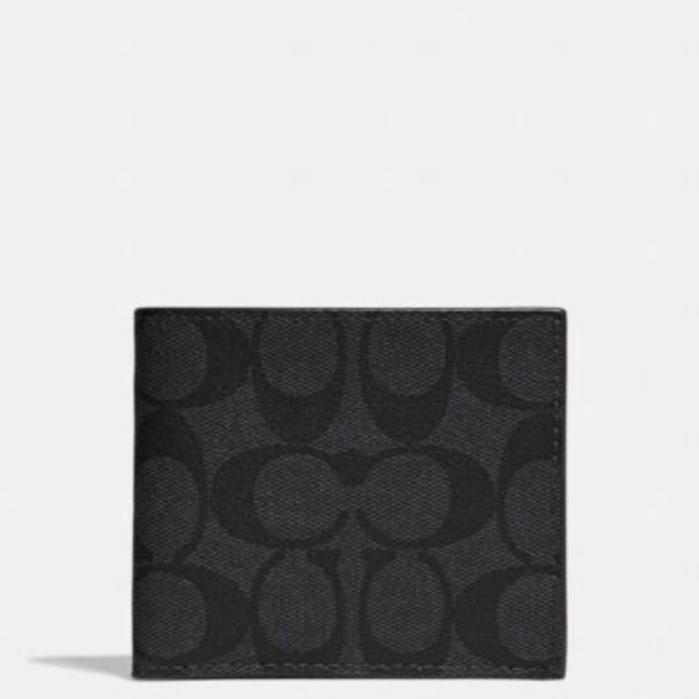 COACH SIGNATURE 2 IN ONE LEATHER WALLET & ID CARD CASE-CHARCOAL BLACK
